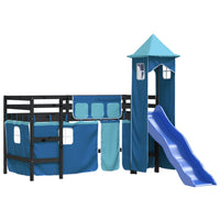 Letto a Soppalco con Torre Bambini Blu 90x200cm Massello Pino 3207079