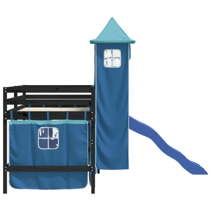 Letto a Soppalco con Torre Bambini Blu 90x200cm Massello Pino 3207079