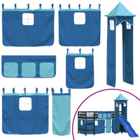 Letto a Soppalco con Torre Bambini Blu 90x200cm Massello Pino 3207079