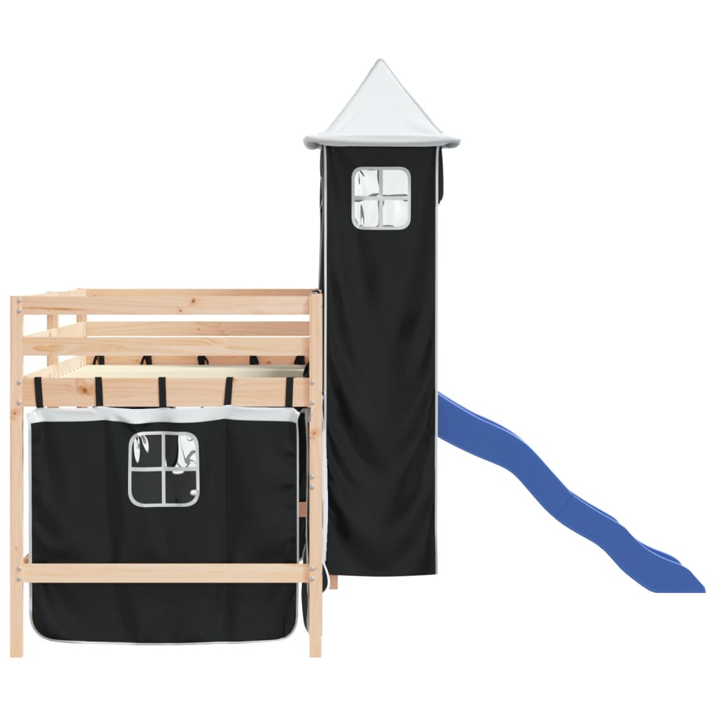 Letto a Soppalco con Torre Bambini Bianco e Nero 90x190cm Pino 3207081