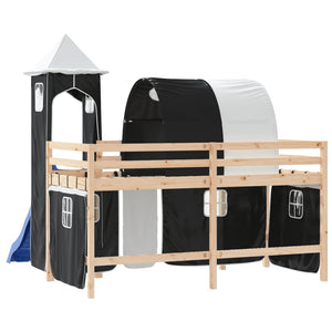 Letto a Soppalco con Torre Bambini Bianco e Nero 80x200cm Pino 3207090