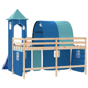 Letto a Soppalco con Torre Bambini Blu 80x200cm Massello Pino 3207091