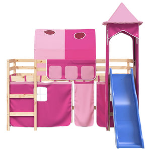 Letto a Soppalco con Torre Bambini Rosa 80x200cm Massello Pino 3207092