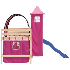 Letto a Soppalco con Torre Bambini Rosa 80x200cm Massello Pino 3207092