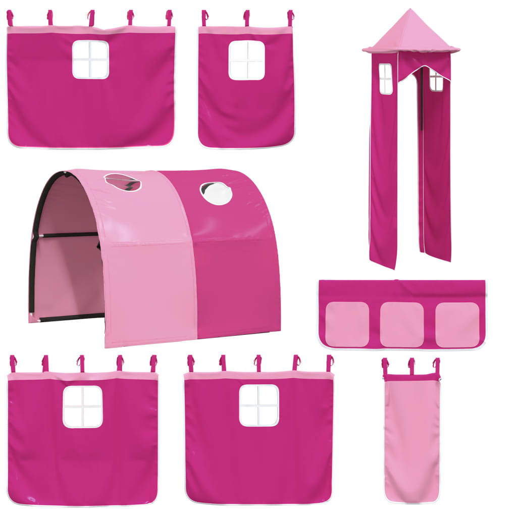 Letto a Soppalco con Torre Bambini Rosa 80x200cm Massello Pino 3207092