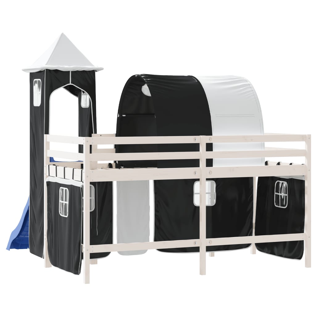 Letto a Soppalco con Torre Bambini Bianco e Nero 80x200cm Pino 3207093