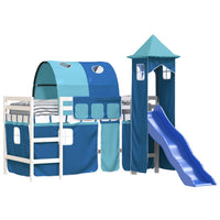 Letto a Soppalco con Torre Bambini Blu 80x200cm Massello Pinocod mxl 109284