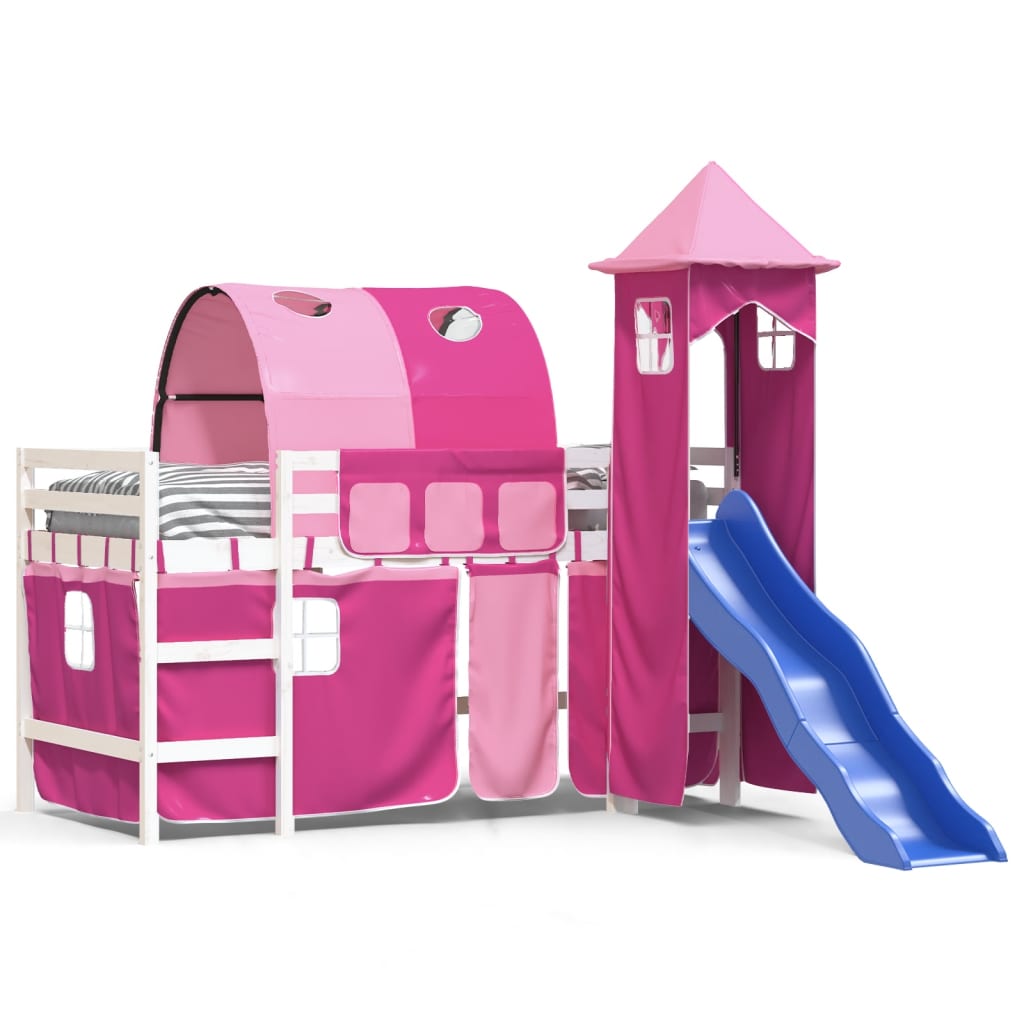 Letto a Soppalco con Torre Bambini Rosa 80x200cm Massello Pinocod mxl 85320