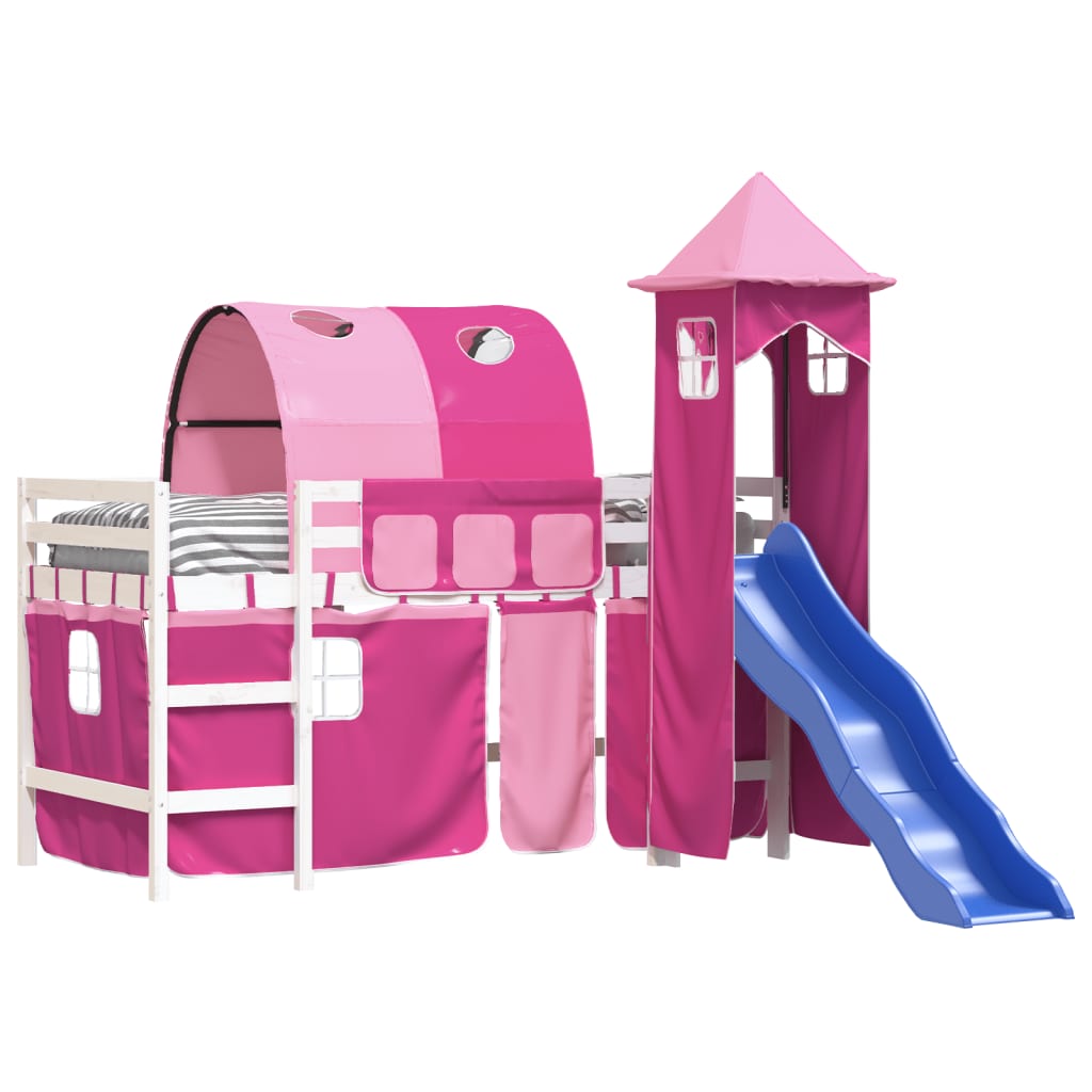 Letto a Soppalco con Torre Bambini Rosa 80x200cm Massello Pinocod mxl 85320