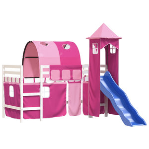 Letto a Soppalco con Torre Bambini Rosa 80x200cm Massello Pino 3207095