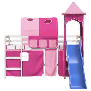 Letto a Soppalco con Torre Bambini Rosa 80x200cm Massello Pino 3207095