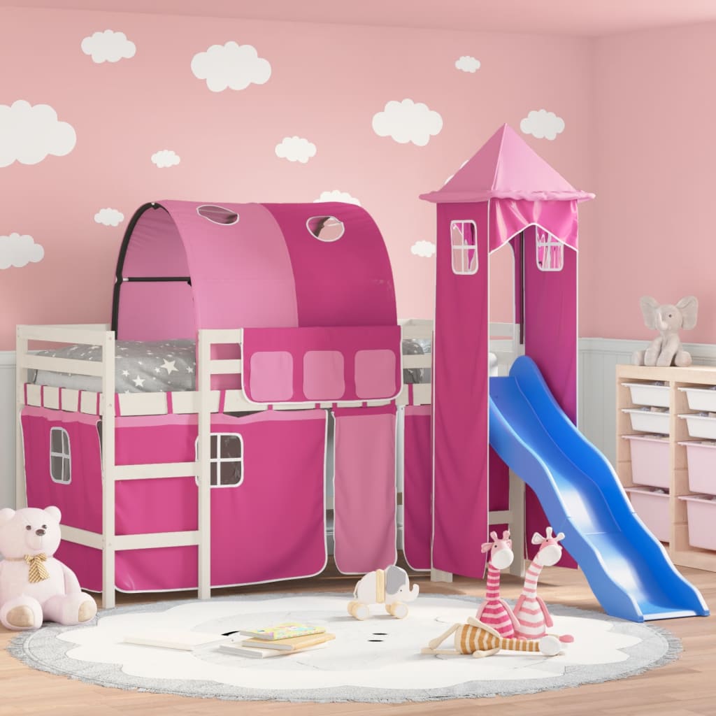 Letto a Soppalco con Torre Bambini Rosa 80x200cm Massello Pinocod mxl 85320