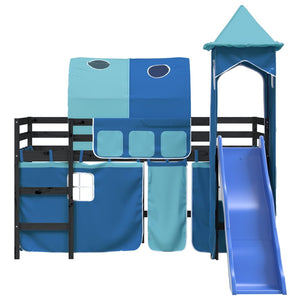 Letto a Soppalco con Torre Bambini Blu 80x200cm Massello Pino 3207097