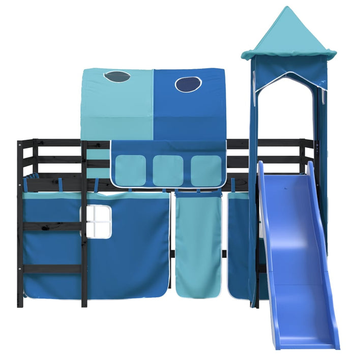 Letto a Soppalco con Torre Bambini Blu 80x200cm Massello Pino 3207097