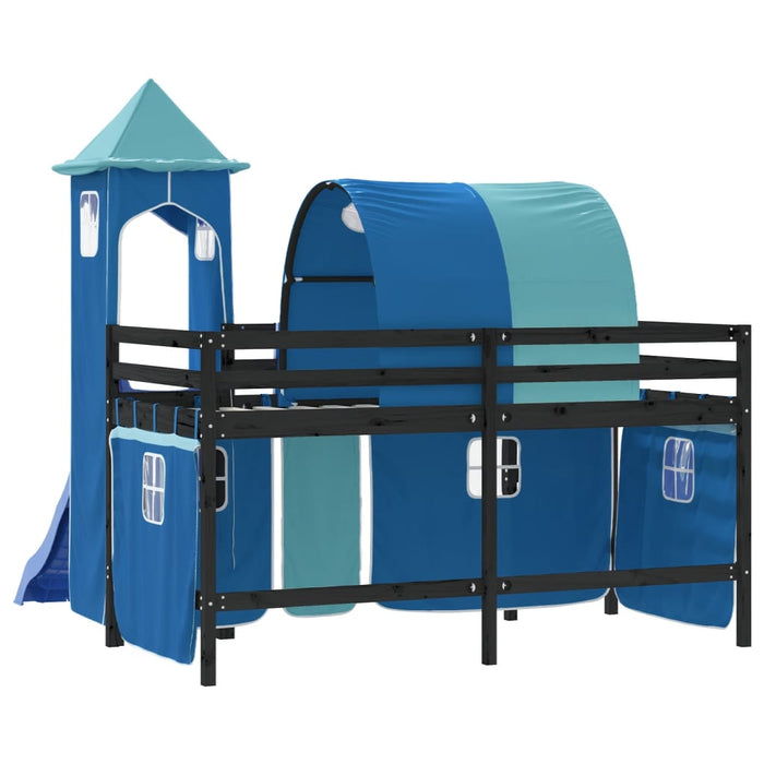 Letto a Soppalco con Torre Bambini Blu 80x200cm Massello Pino 3207097