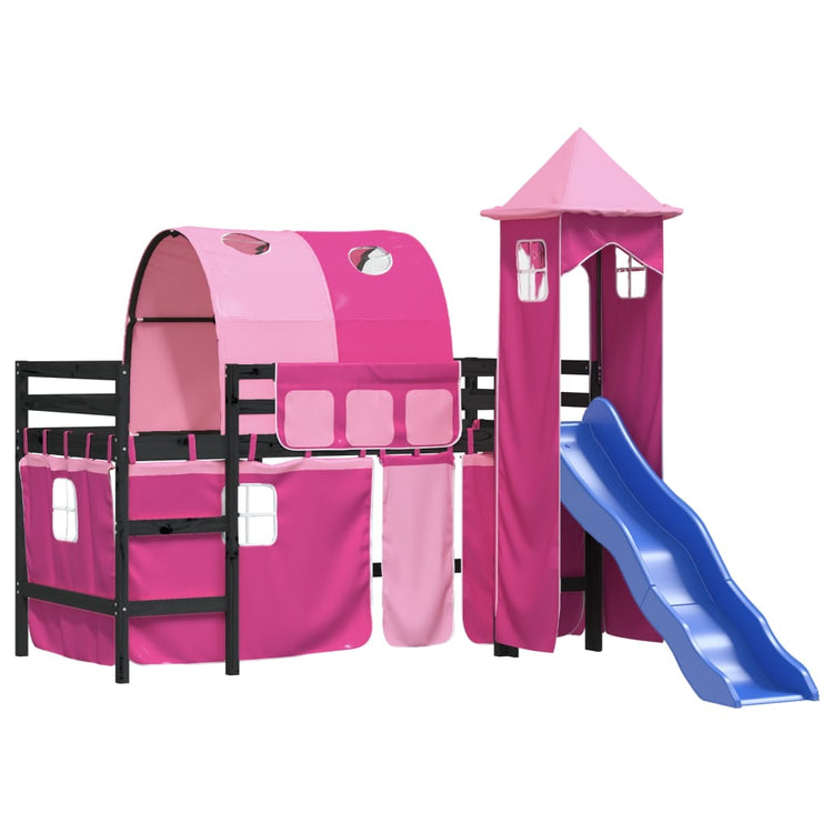 Letto a Soppalco con Torre Bambini Rosa 80x200cm Massello Pino 3207098