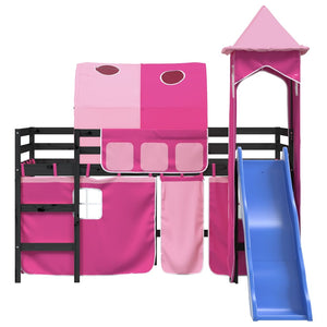 Letto a Soppalco con Torre Bambini Rosa 80x200cm Massello Pino 3207098