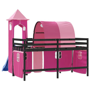 Letto a Soppalco con Torre Bambini Rosa 80x200cm Massello Pino 3207098