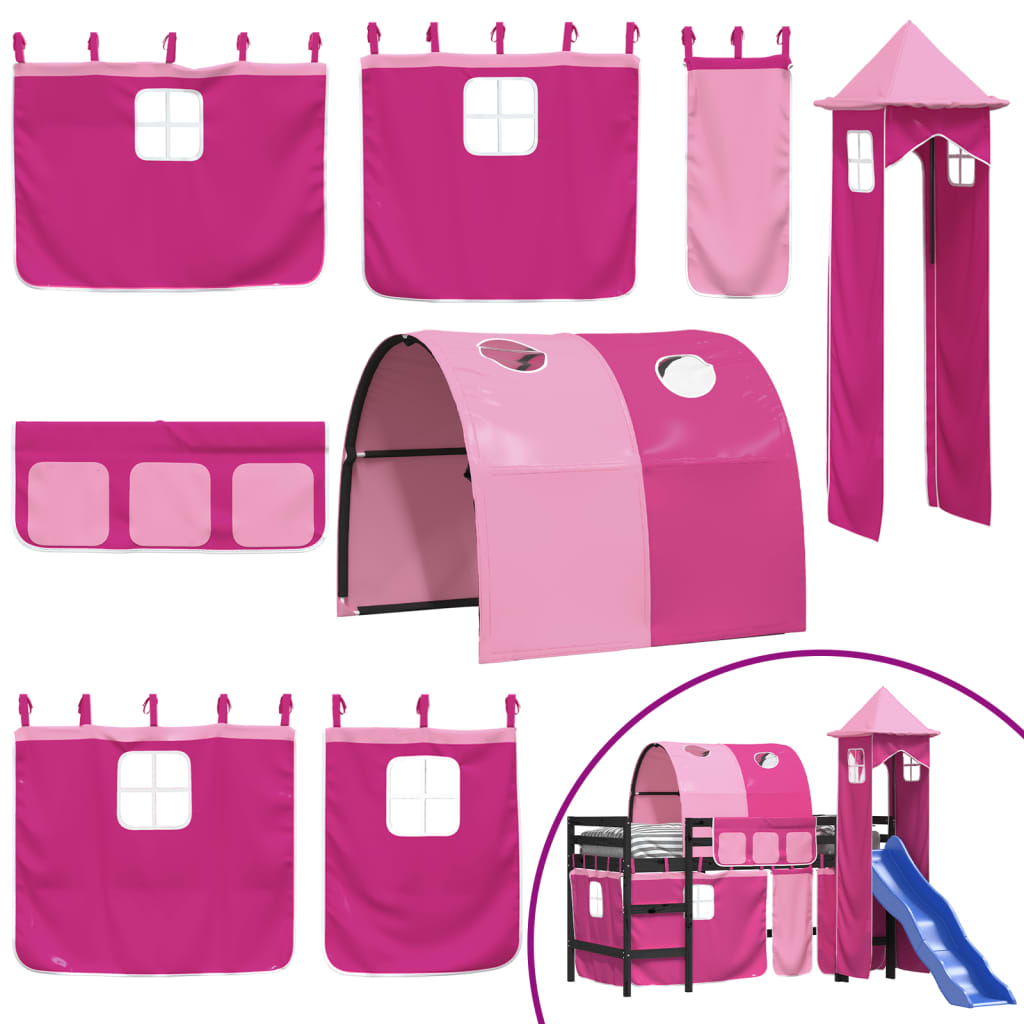 Letto a Soppalco con Torre Bambini Rosa 80x200cm Massello Pino 3207098