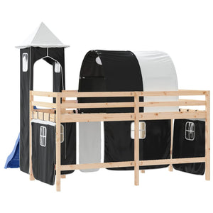 Letto a Soppalco con Torre Bambini Bianco e Nero 90x200cm Pino 3207099