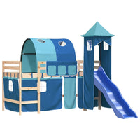 Letto a Soppalco con Torre Bambini Blu 90x200cm Massello Pino 3207100