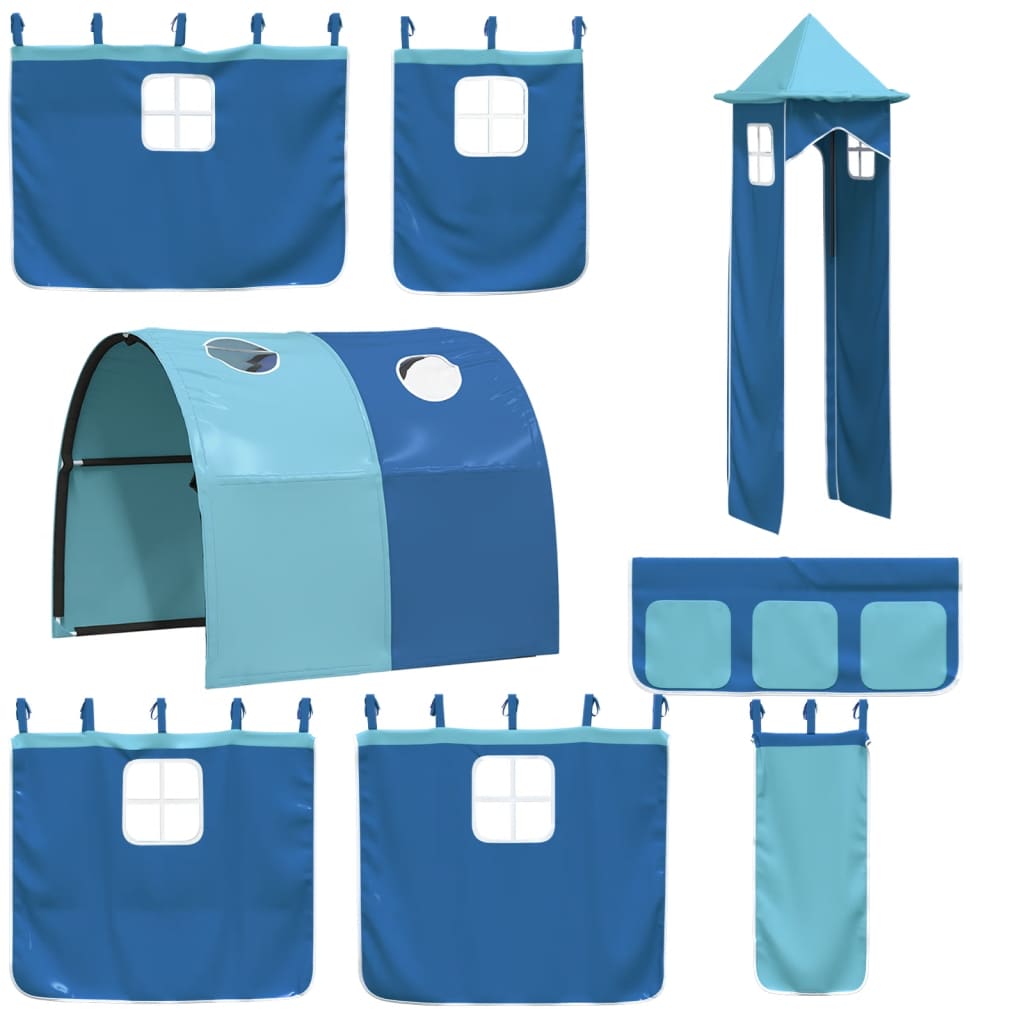 Letto a Soppalco con Torre Bambini Blu 90x200cm Massello Pino 3207100