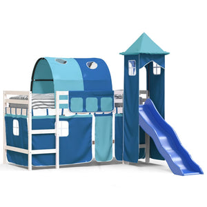 Letto a Soppalco con Torre Bambini Blu 90x200cm Massello Pino 3207103