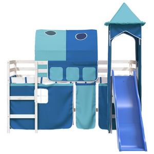 Letto a Soppalco con Torre Bambini Blu 90x200cm Massello Pino 3207103