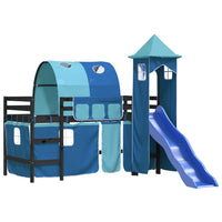 Letto a Soppalco con Torre Bambini Blu 90x200cm Massello Pino 3207106