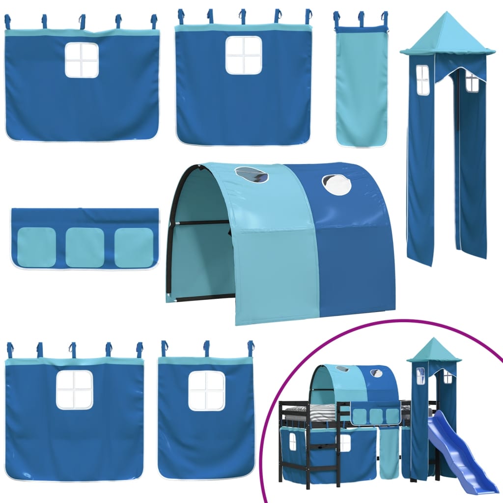 Letto a Soppalco con Torre Bambini Blu 90x200cm Massello Pino 3207106