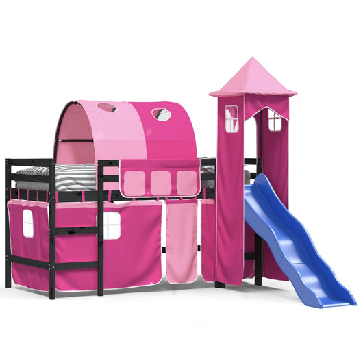 Letto a Soppalco con Torre Bambini Rosa 90x200cm Massello Pinocod mxl 109286