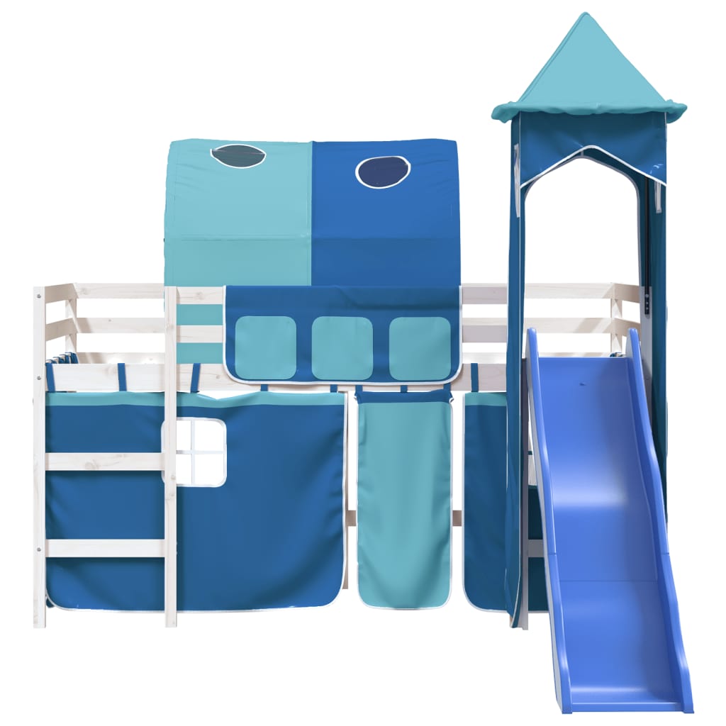 Letto a Soppalco con Torre Bambini Blu 90x190cm Massello Pino 3207112