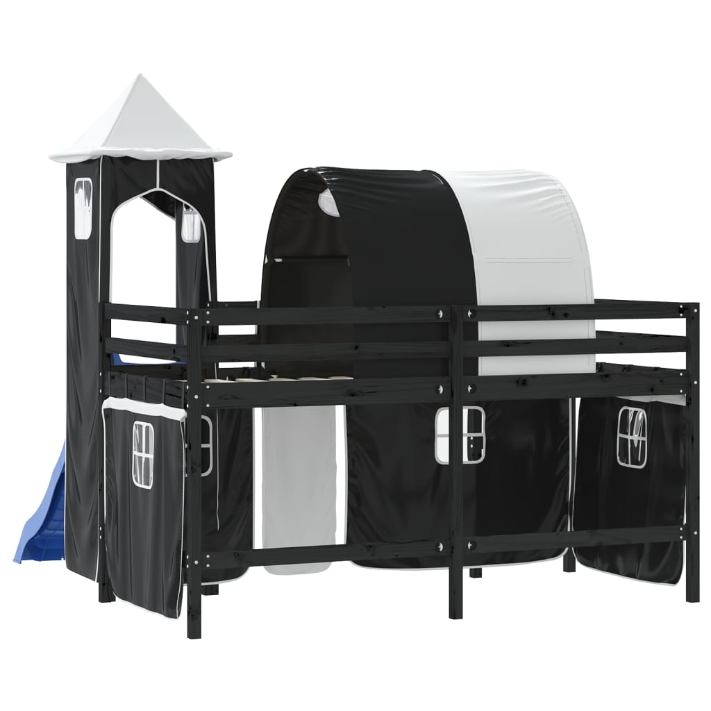 Letto a Soppalco con Torre Bambini Bianco e Nero 90x190cm Pino 3207114