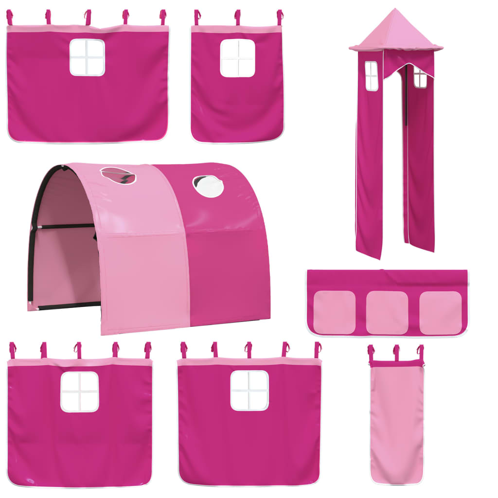 Letto a Soppalco con Torre Bambini Rosa 90x190cm Massello Pino 3207116