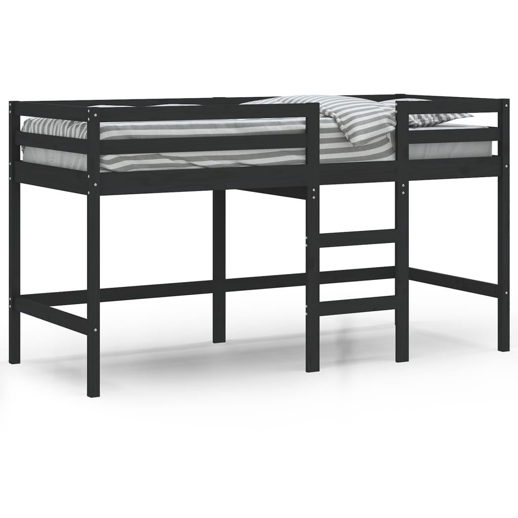 Letto Soppalco con Scala Bambini Nero 90x190 cm Massello Pino 835894