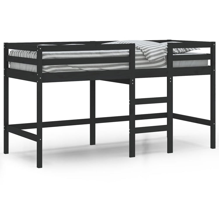 Letto Soppalco con Scala Bambini Nero 90x190 cm Massello Pino 835894