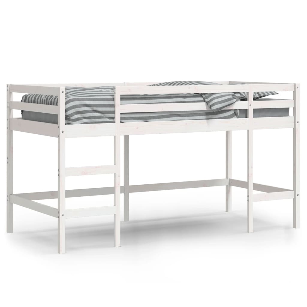 Letto Soppalco con Scala Bambini Bianco 90x200cm Massello Pino 835899