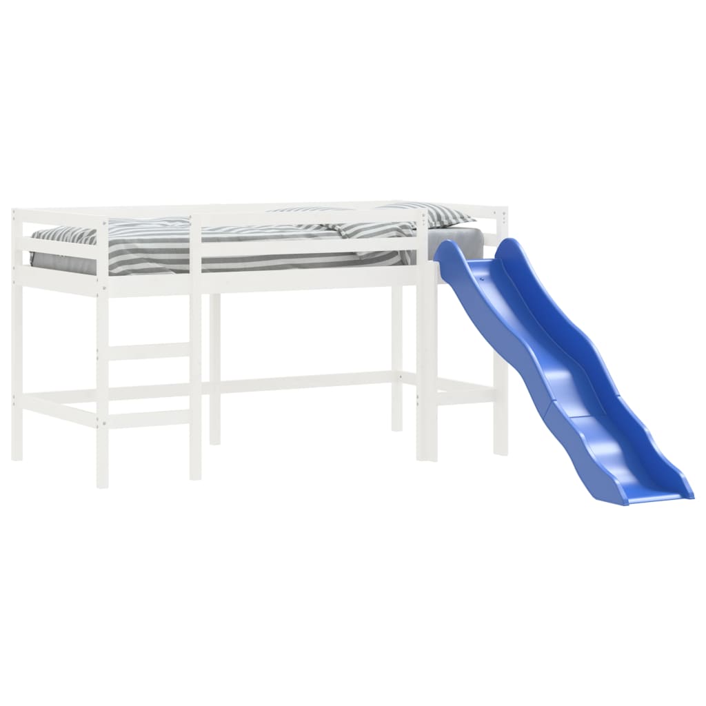 Letto Soppalco Scivolo Bambini Bianco 80x200 cm Massello Pino 835905