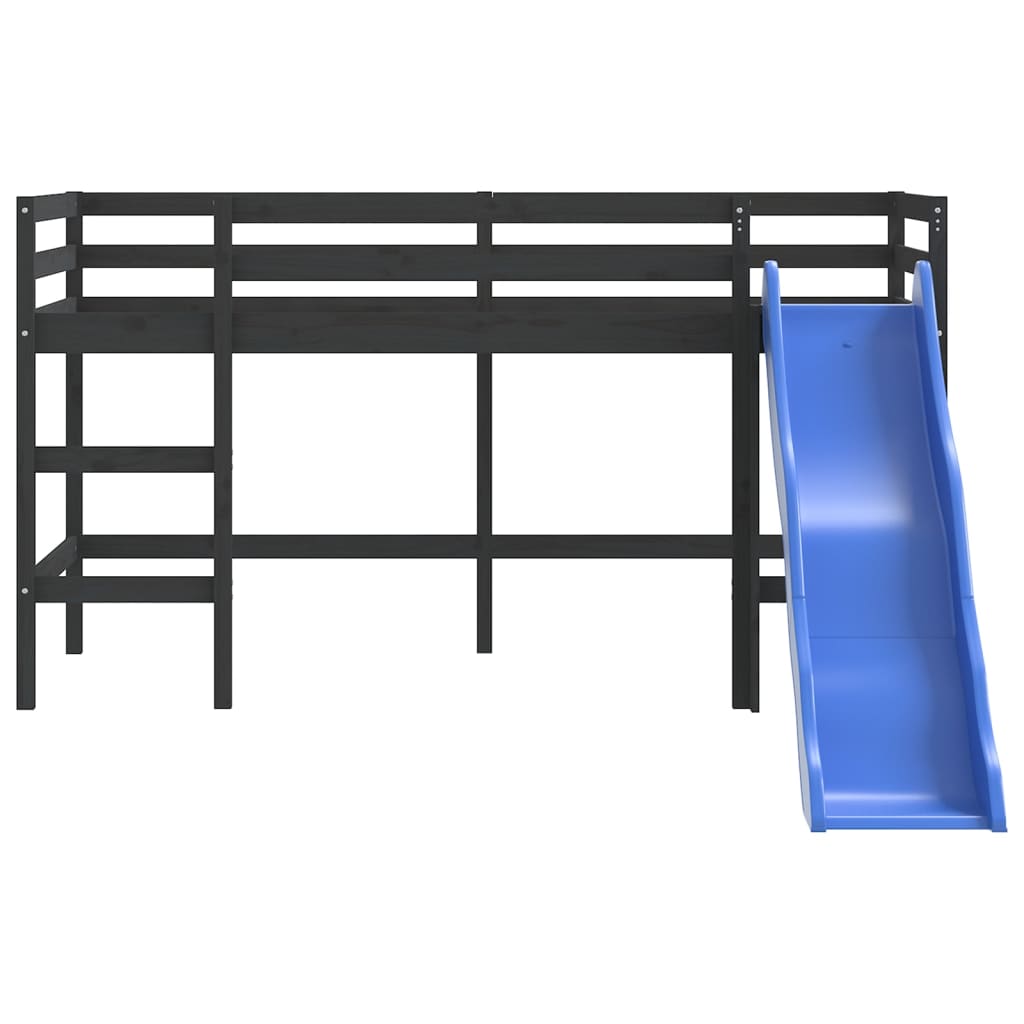 Letto Soppalco con Scivolo Bambini Nero 80x200cm Massello Pino 835906