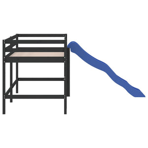 Letto Soppalco con Scivolo Bambini Nero 80x200cm Massello Pino 835906