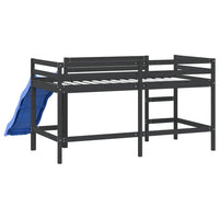 Letto Soppalco con Scivolo Bambini Nero 80x200cm Massello Pino 835906