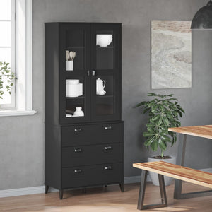 Credenza VIKEN Nera 80x40x190 cm in Legno Massello di Pino 3207151