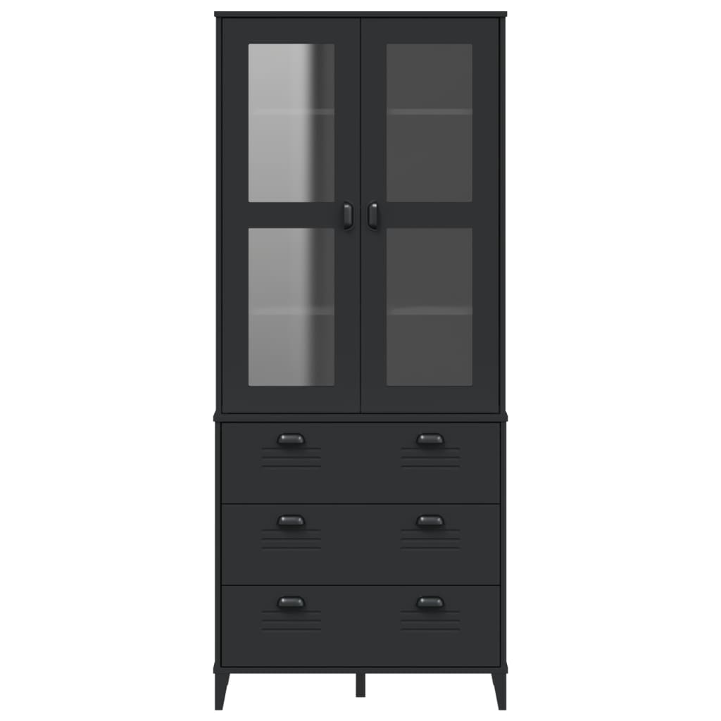 Credenza VIKEN Nera 80x40x190 cm in Legno Massello di Pino 3207151