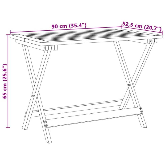 Tavolo Giardino Pieghevole 90x52,5x65 cm Legno Massello Acacia 364894