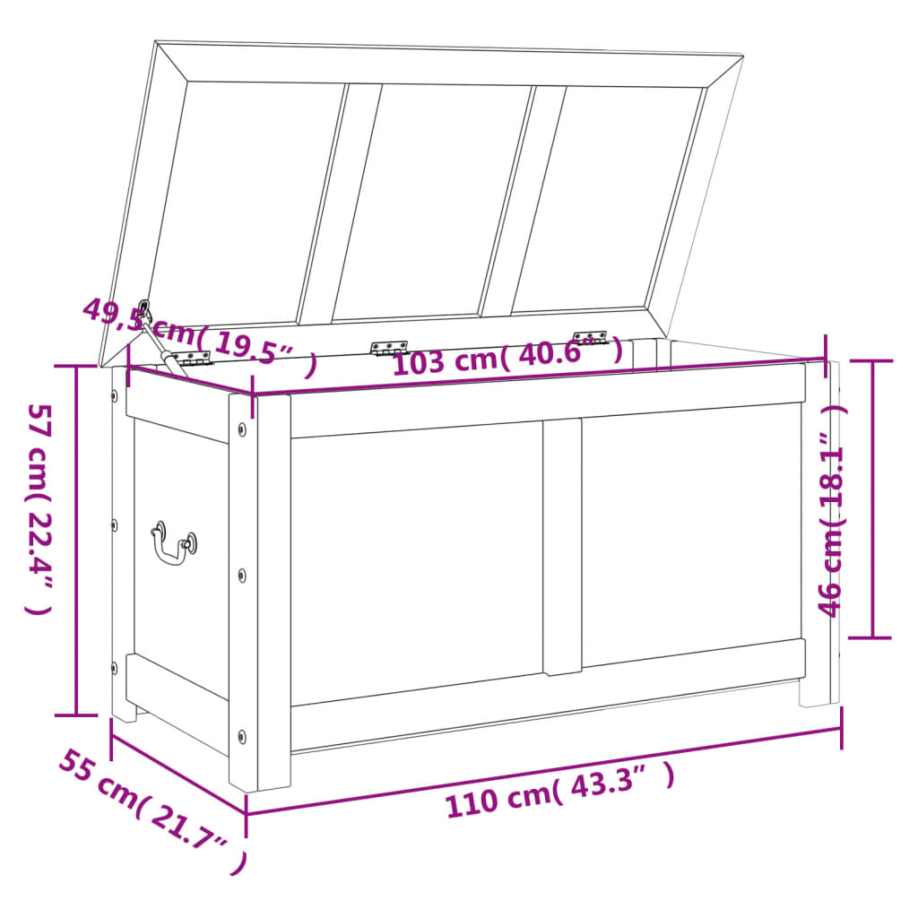 Cassapanca con Coperchio Marrone in Legno Massello di Acacia 364916