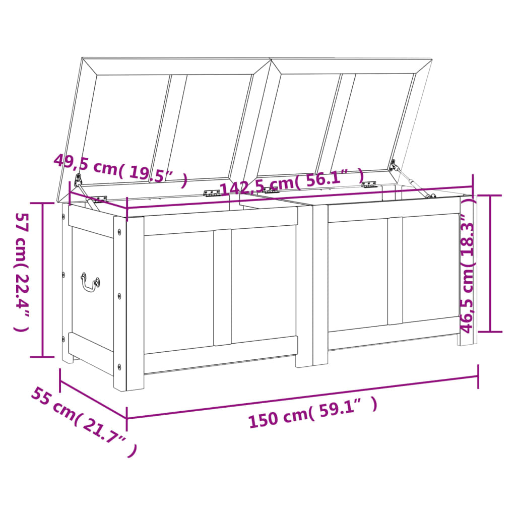 Cassapanca con Coperchio Marrone in Legno Massello di Acacia 364917