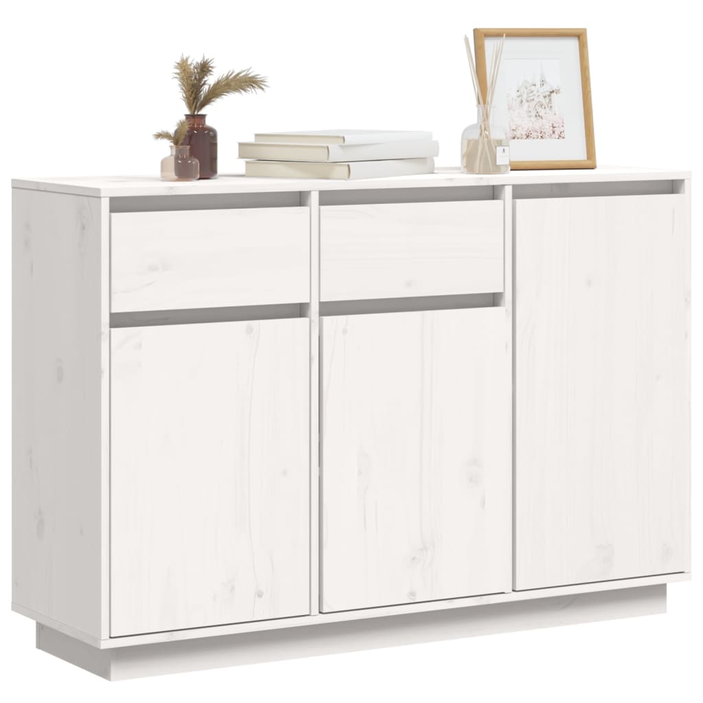 Credenza Bianca 110x34x75 cm in Legno Massello di Pino 840410