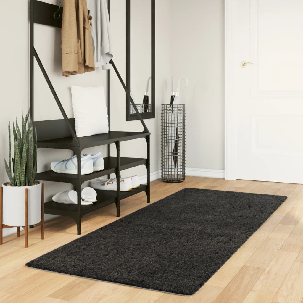 Tappeto Shaggy a Pelo Lungo Moderno Antracite 80x200 cmcod mxl 89564