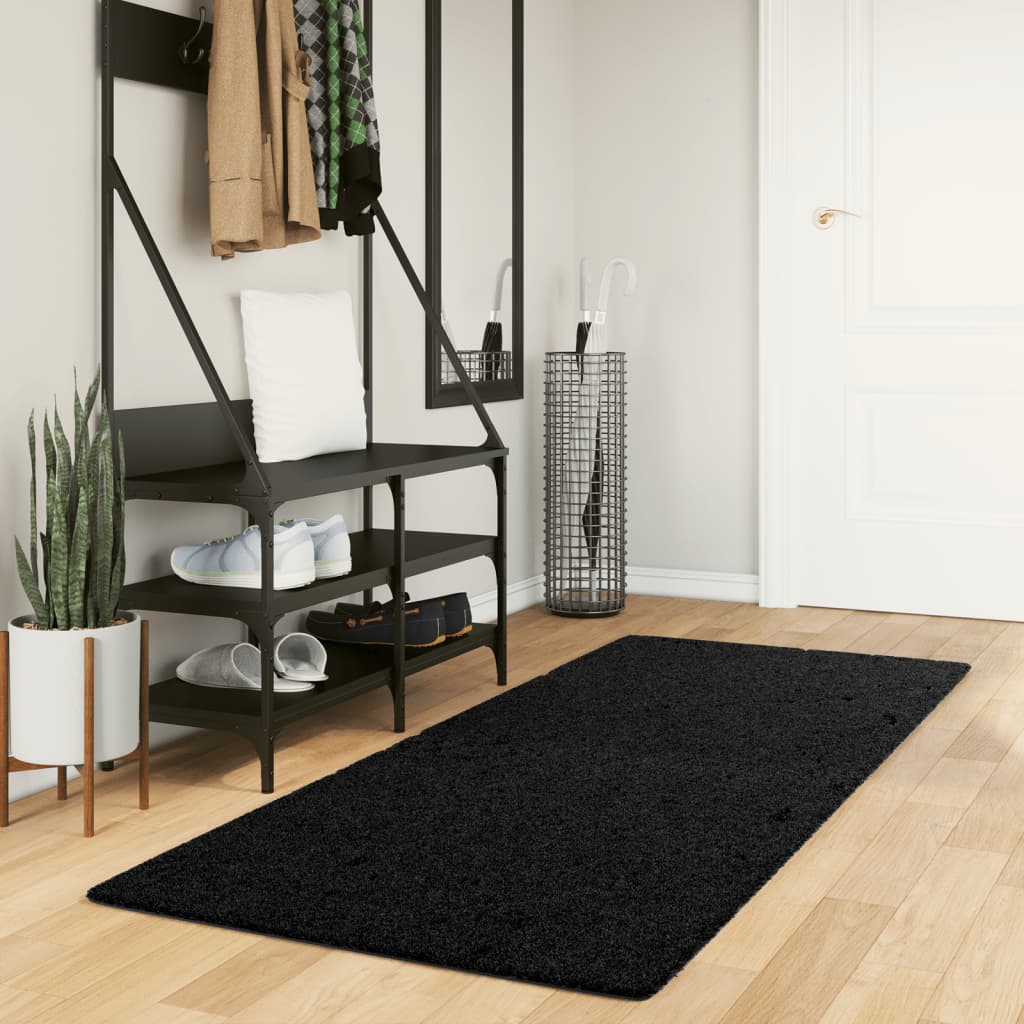 Tappeto Shaggy a Pelo Lungo Moderno Nero 80x200 cmcod mxl 115686