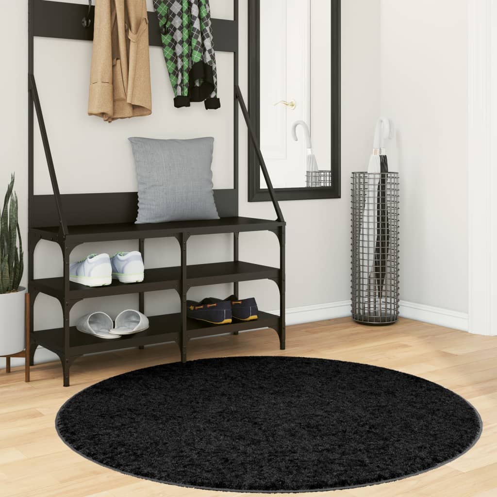 Tappeto Shaggy a Pelo Lungo Moderno Nero Ø 120 cm 375289